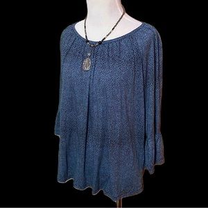 MICHAEL KORS Chambray Top ~ Snake Print ~ 3/4 Bell Sleeves ~ Blue & Black NWT M